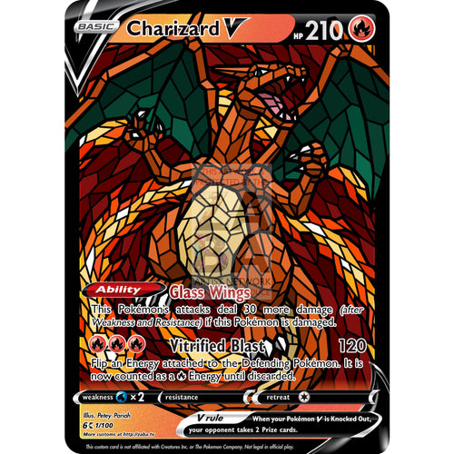 Charizard V (Stained-Glass) Custom Pokemon Card Standard / With Text Silver Foil