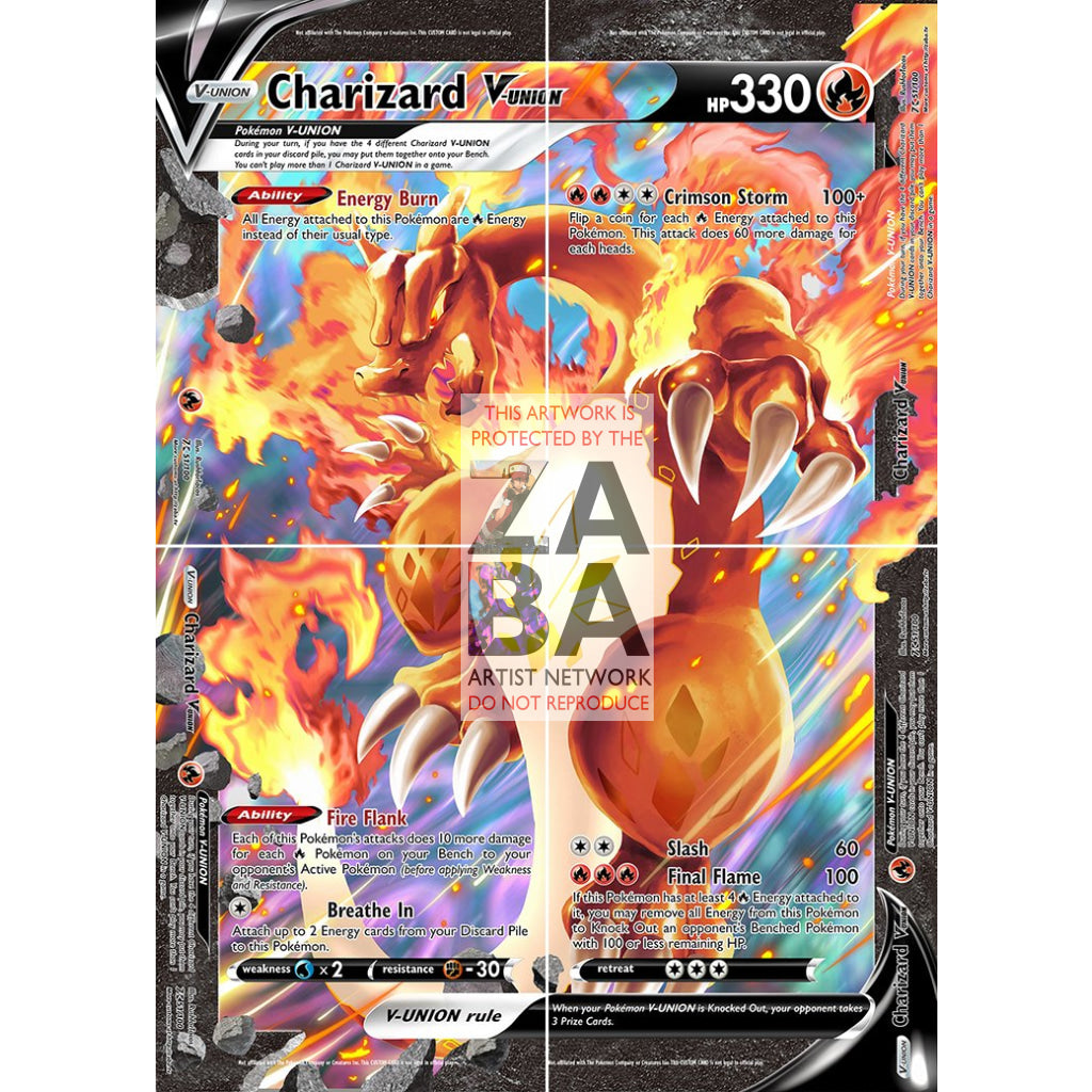 Charizard V-UNION (All 4 Parts or Together) Custom Pokemon Card - ZabaTV