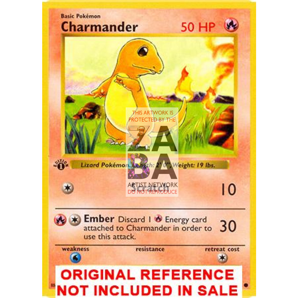 Charmander 46/102 Base Set (+Text) Extended Art Custom Pokemon Card - ZabaTV