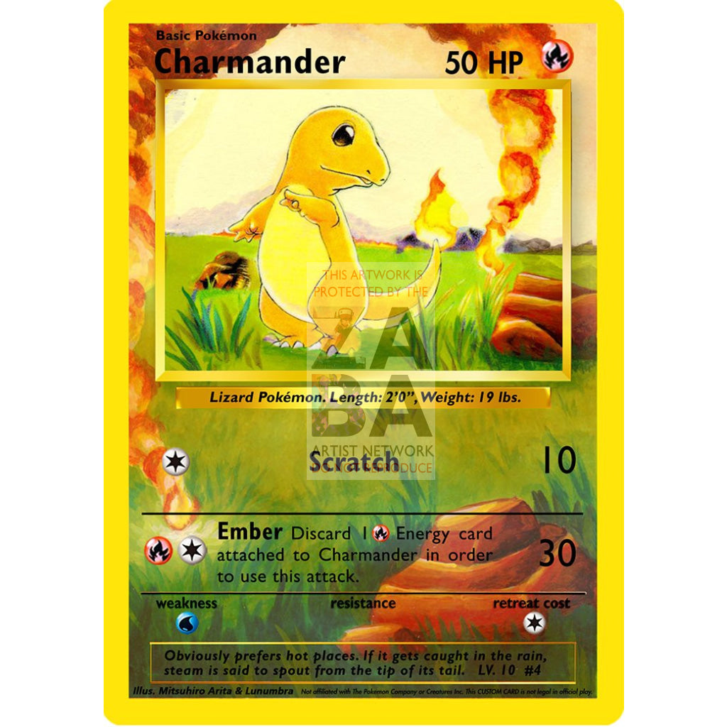 Charmander 46/102 Base Set (+Text) Extended Art Custom Pokemon Card - ZabaTV
