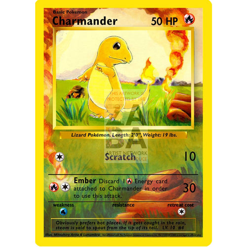 Charmander 46/102 Base Set (+Text) Extended Art Custom Pokemon Card Silver Foil