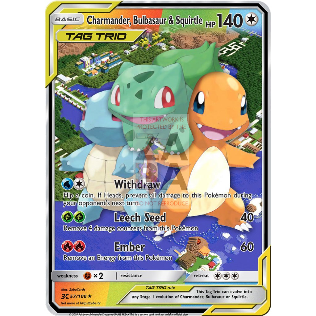 Charmander, Bulbasaur & Squirtle TAG TRIO Custom Pokemon Card - ZabaTV