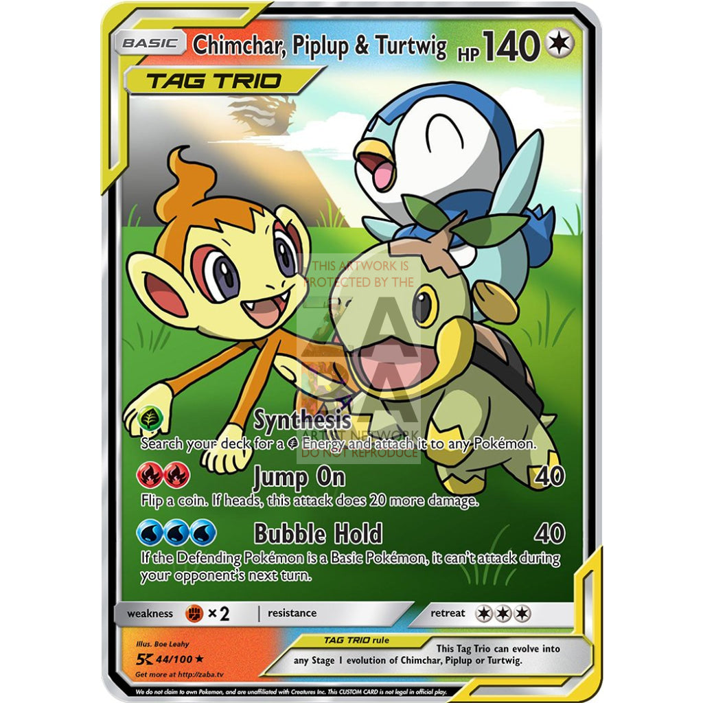 Chimchar, Piplup & Turtwig TAG TRIO Custom Pokemon Card - ZabaTV