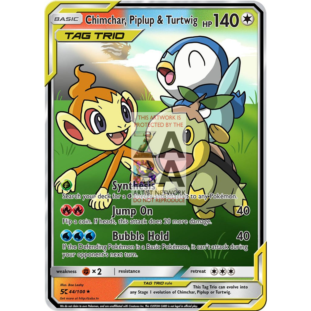 Chimchar, Piplup & Turtwig TAG TRIO Custom Pokemon Card - ZabaTV