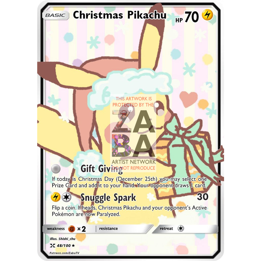 Christmas Pikachu (Version 2) Custom Pokemon Card - ZabaTV