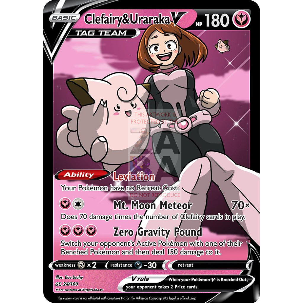 Clefairy & Uraraka V Custom My Hero Academia X Pokemon Card Silver Foil