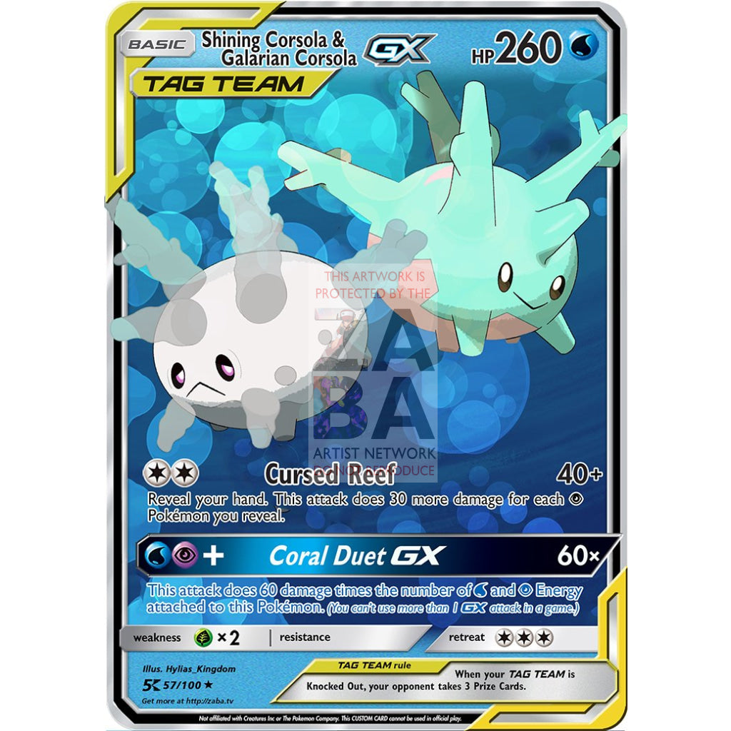 Corsola & Galarian Gx Custom Pokemon Card Silver Foil / Shining