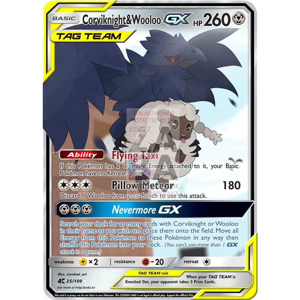 Corviknight & Wooloo Gx Tag Team Custom Trading Card Pokemon