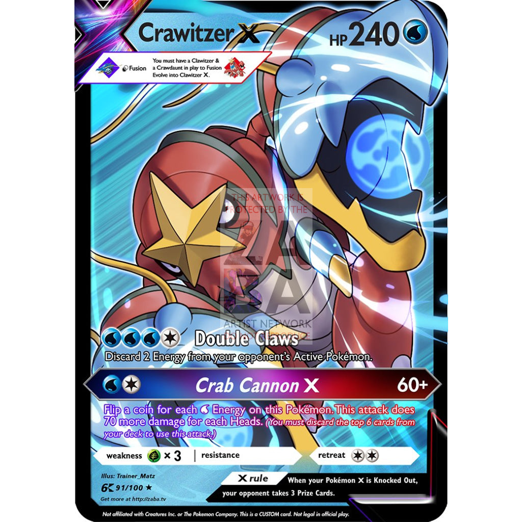 Crawitzer X (Crawdaunt + Clawitzer) Custom Pokemon Card - ZabaTV