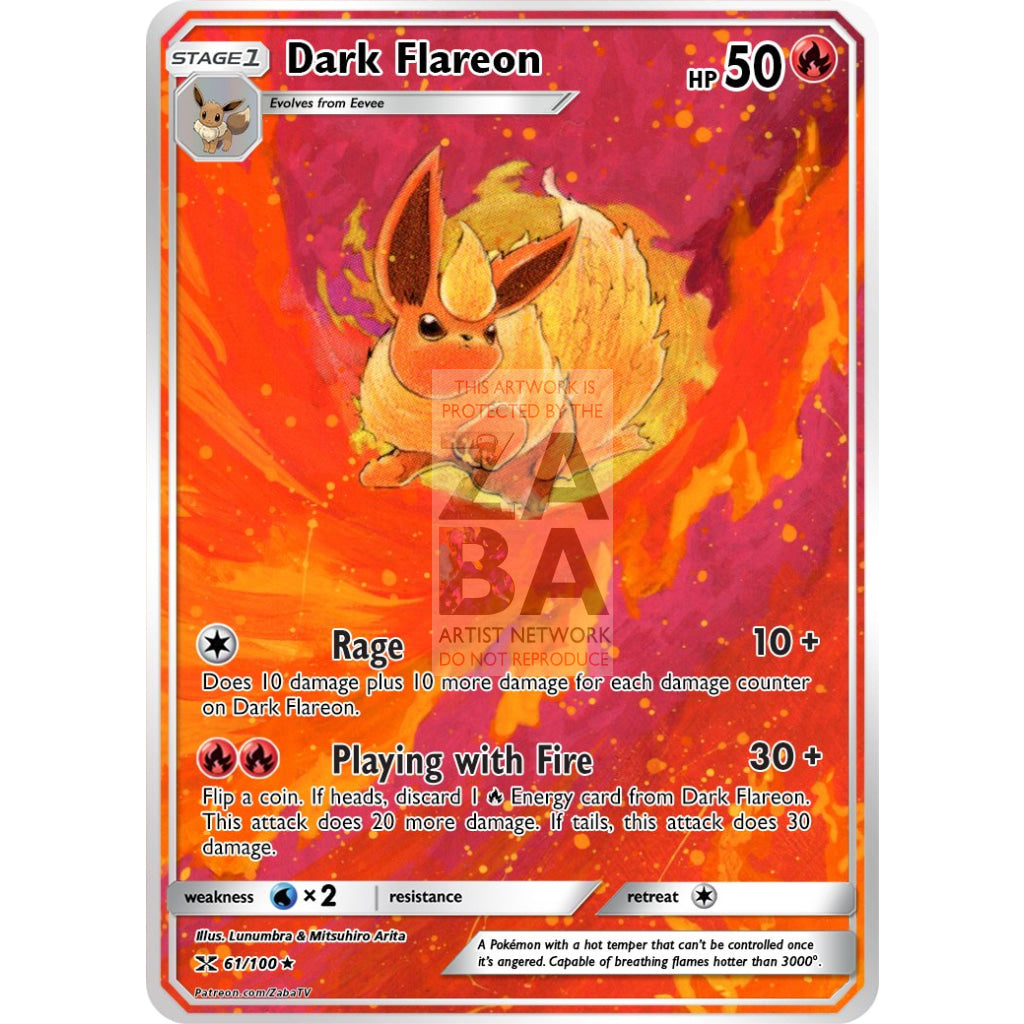 Dark Flareon Team Rocket 35/82 Extended Art Custom Pokemon Card Non-Holographic