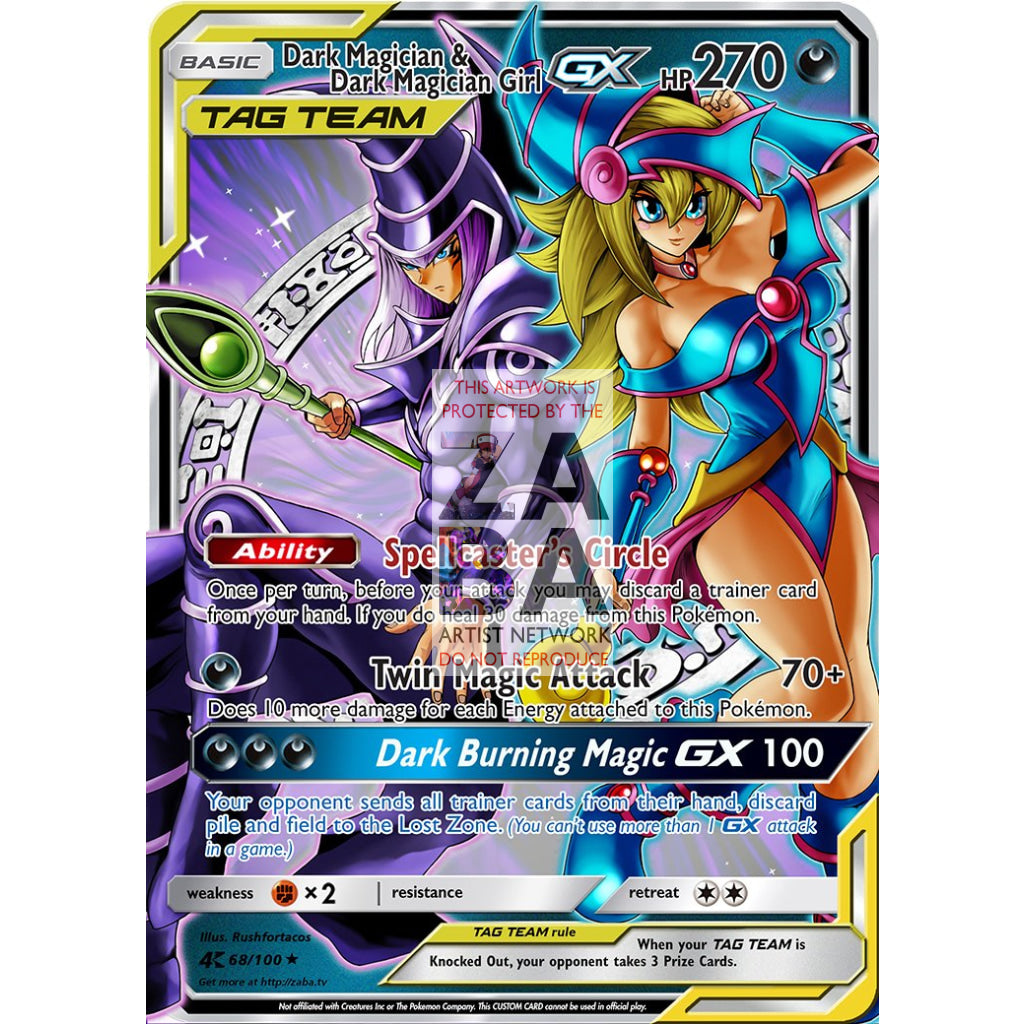 Dark Magician & Dark Magician Girl GX (Pokemon Yu-Gi-Oh! Crossover) Custom Pokemon Card - ZabaTV