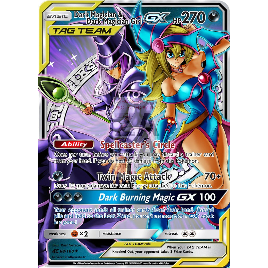Dark Magician & Girl Gx (Pokemon Yu-Gi-Oh! Crossover) Custom Pokemon Card Silver Holographic