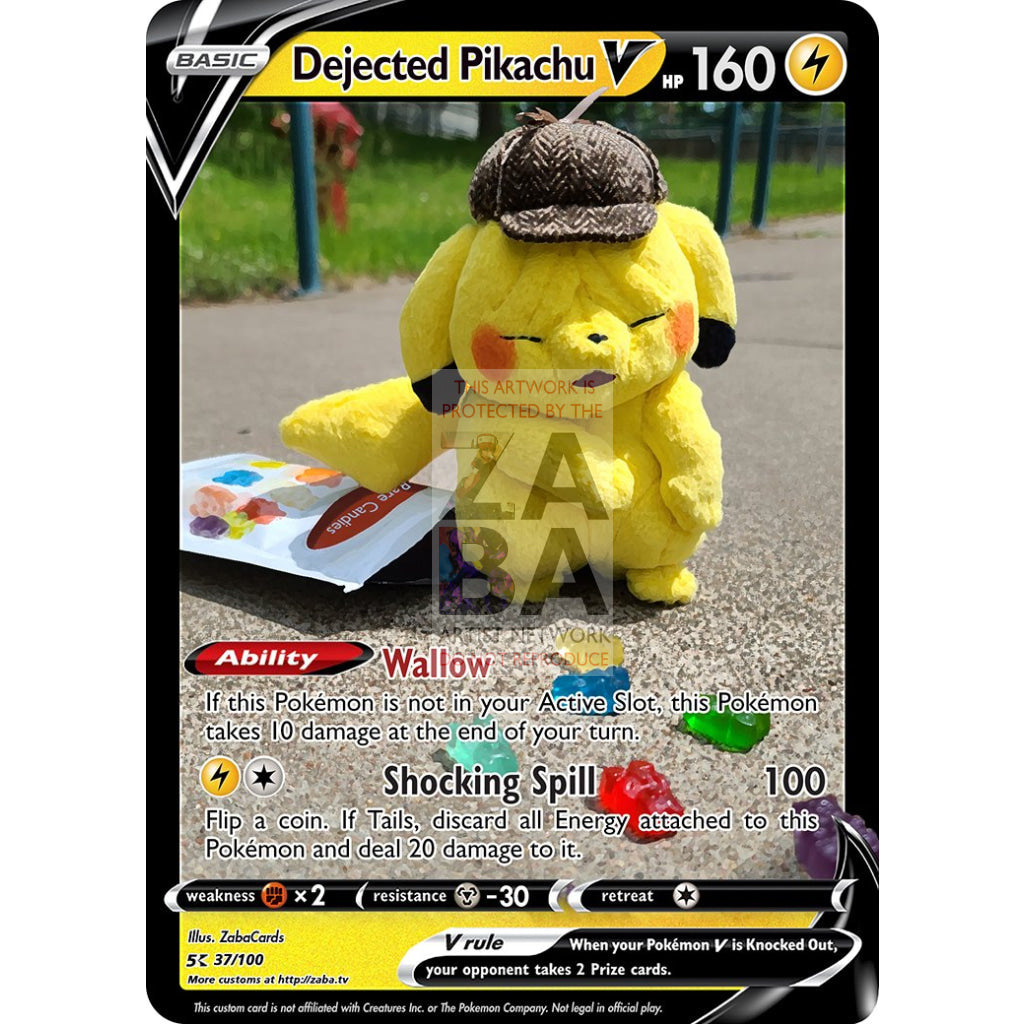 Dejected Pikachu V (Wrinkly Face Pikachu) Custom Pokemon Card Silver Foil