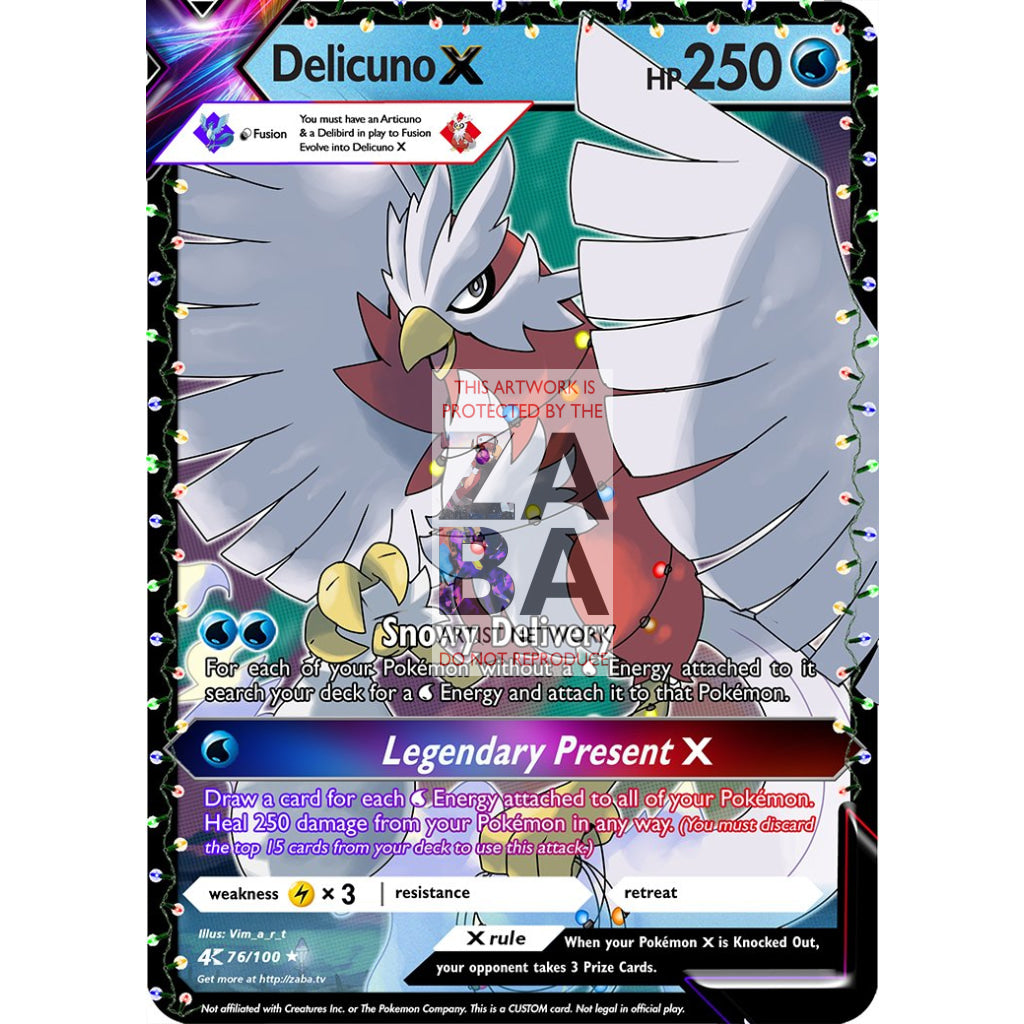 Delicuno X (Delibird + Articuno) Custom Pokemon Card - ZabaTV