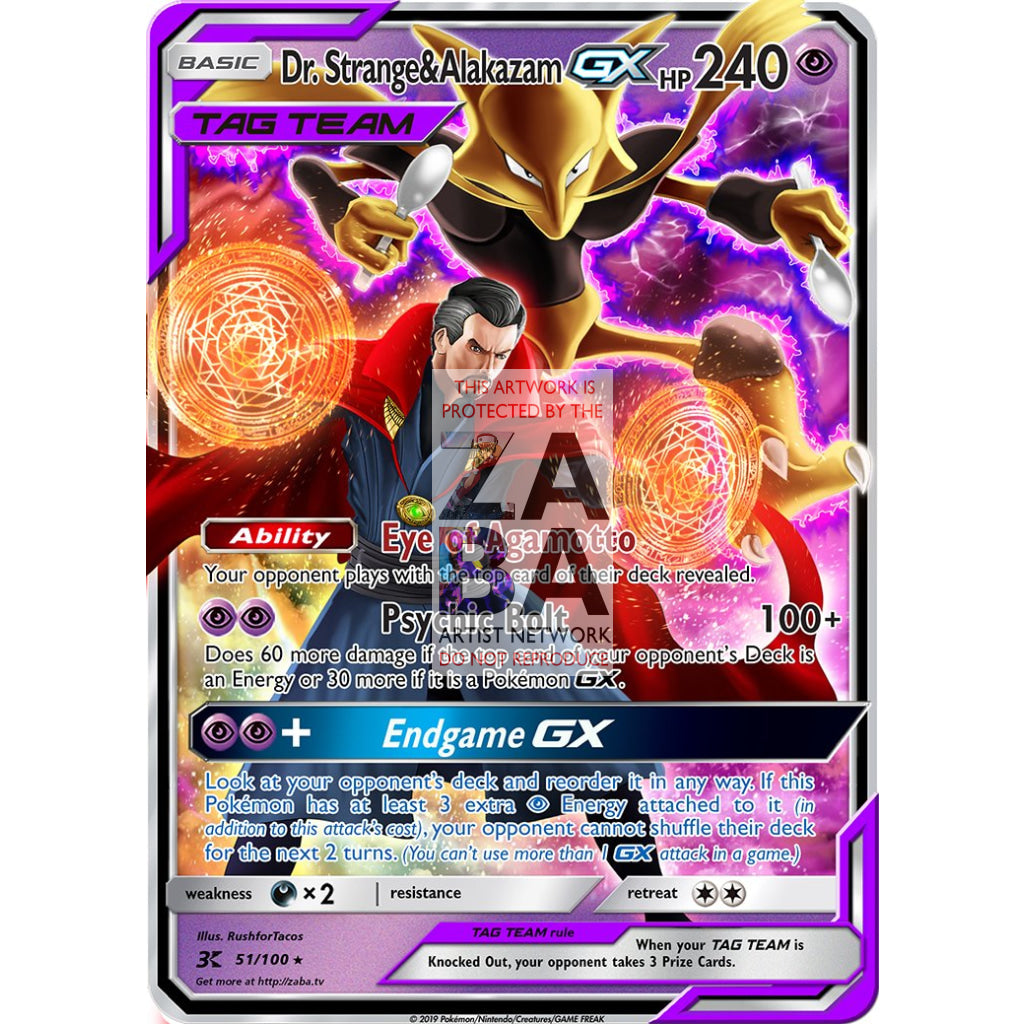 Dr. Strange & Alakazam GX Custom Pokemon Card - ZabaTV