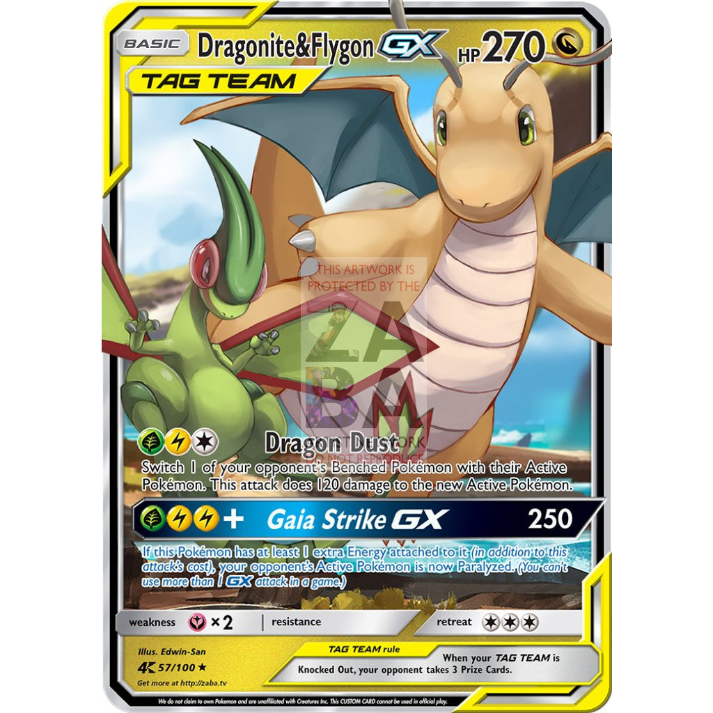 Dragonite & Flygon GX Tag Team Custom Pokemon Card - ZabaTV