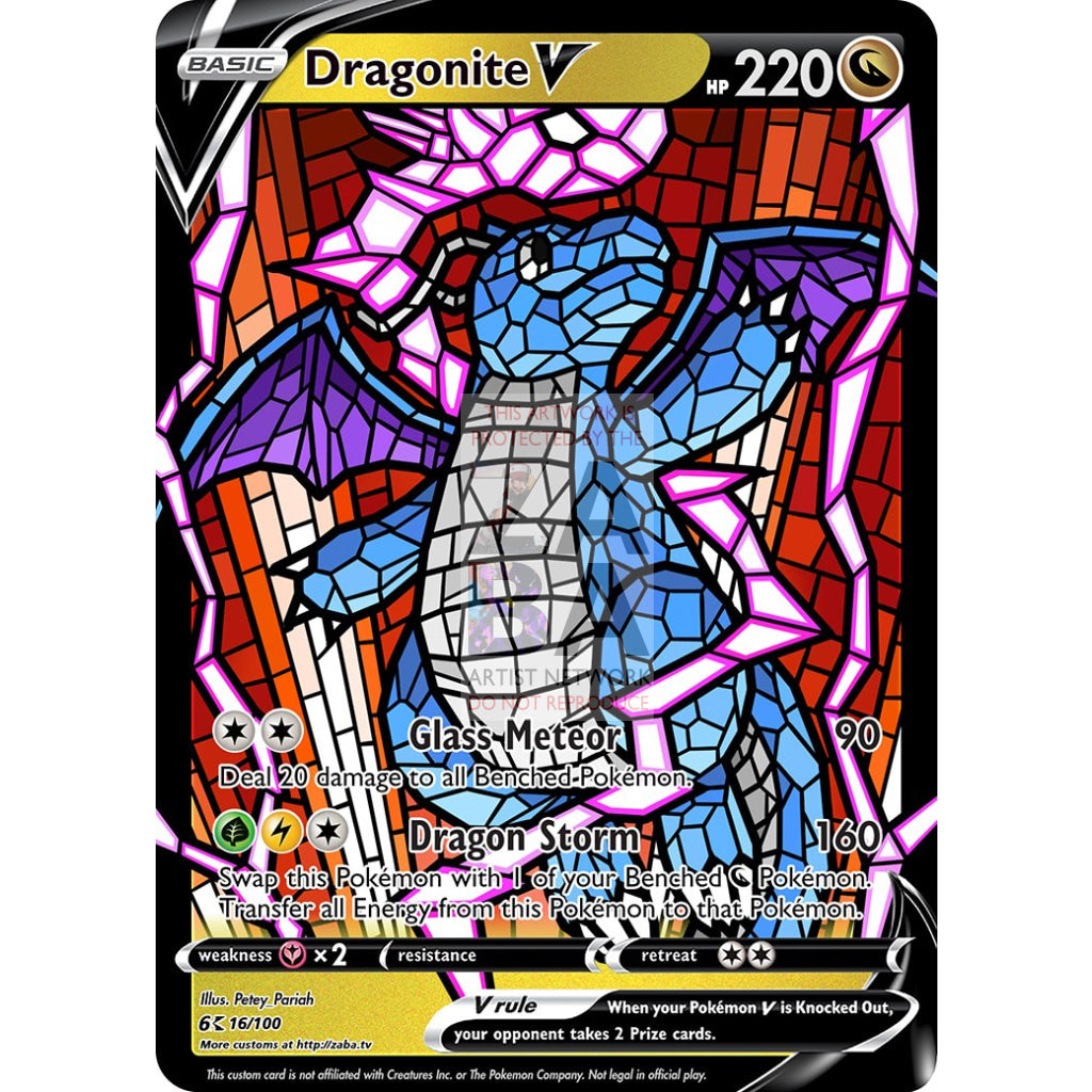 Dragonite V (Stained-Glass) Custom Pokemon Card - ZabaTV