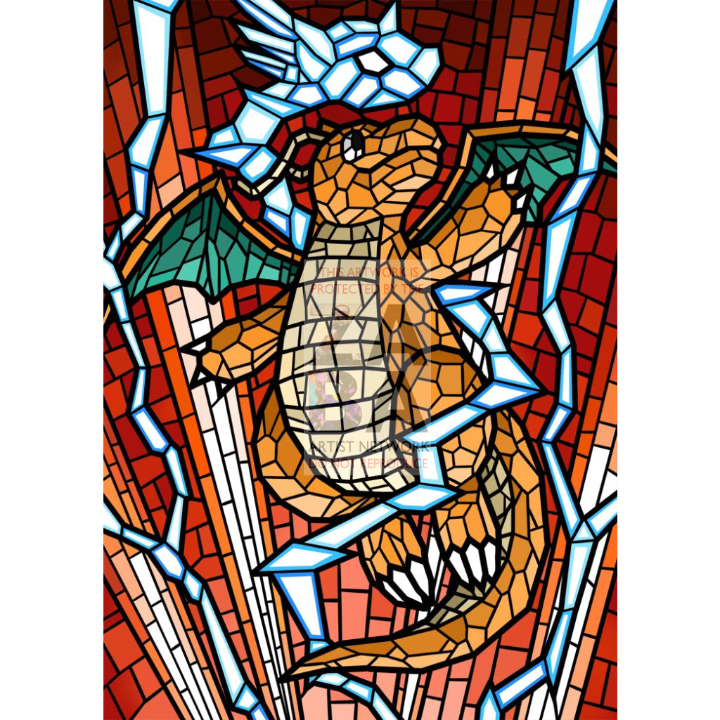 Dragonite V (Stained-Glass) Custom Pokemon Card Standard / Textless Silver Foil