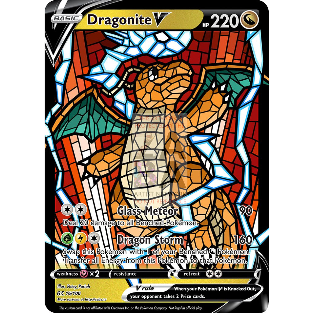 Dragonite V (Stained-Glass) Custom Pokemon Card Standard / With Text Silver Foil