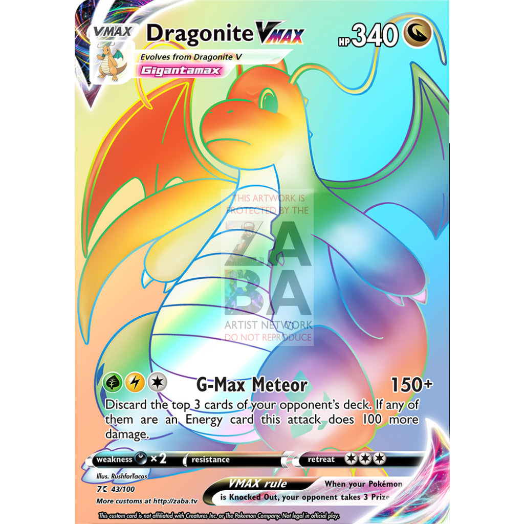 Dragonite Vmax (Dynamax) Custom Pokemon Card Rainbow Rare / Silver Foil