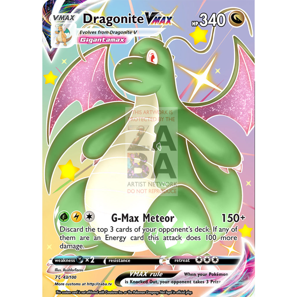 Dragonite Vmax (Dynamax) Custom Pokemon Card Shining Green / Silver Foil