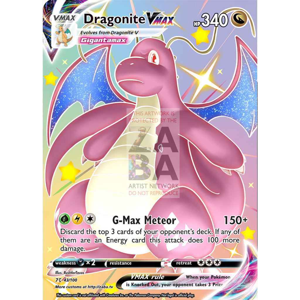 Dragonite Vmax (Dynamax) Custom Pokemon Card Shining Pink / Silver Foil