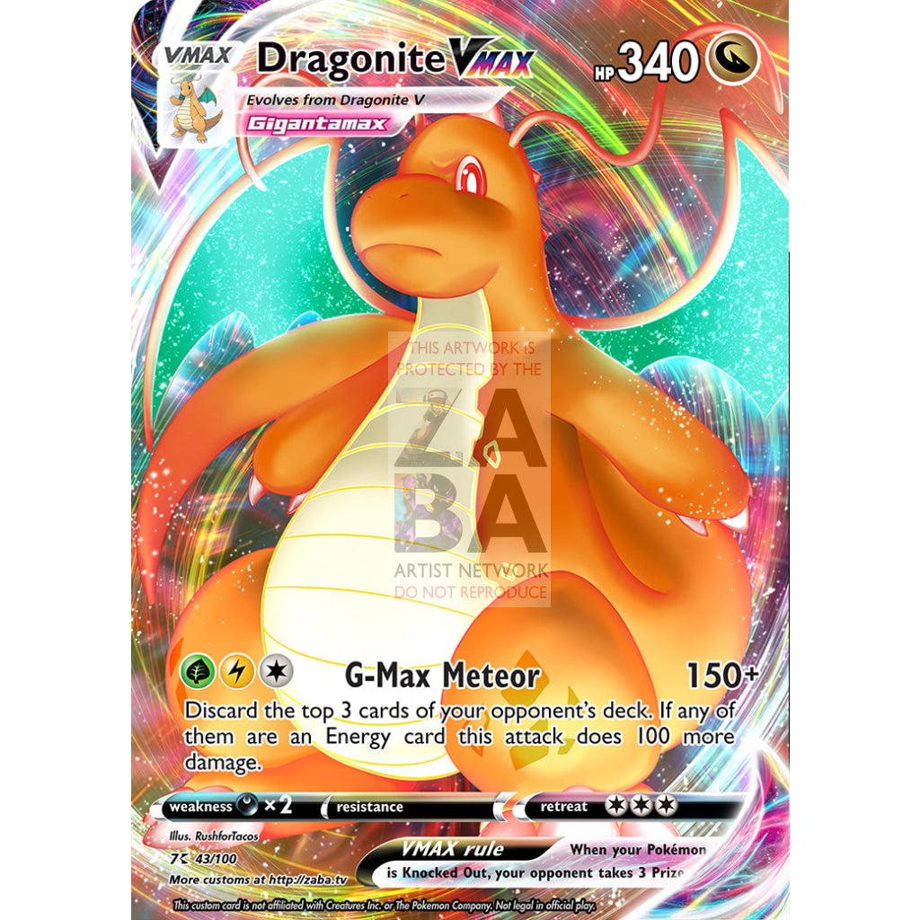 Dragonite Vmax (Dynamax) Custom Pokemon Card Standard / Silver Foil
