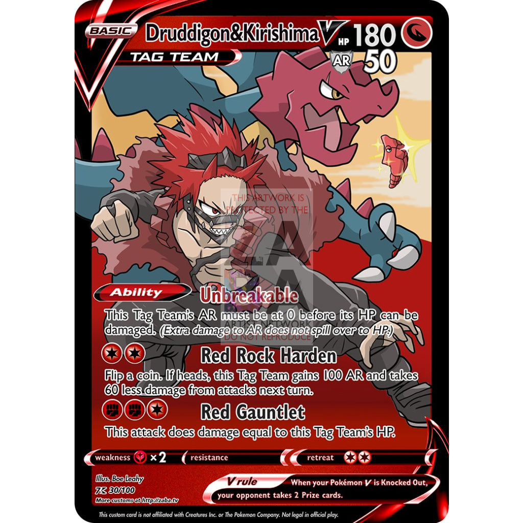 Druddigon & Kirishima V Custom My Hero Academia X Pokemon Card Silver Foil