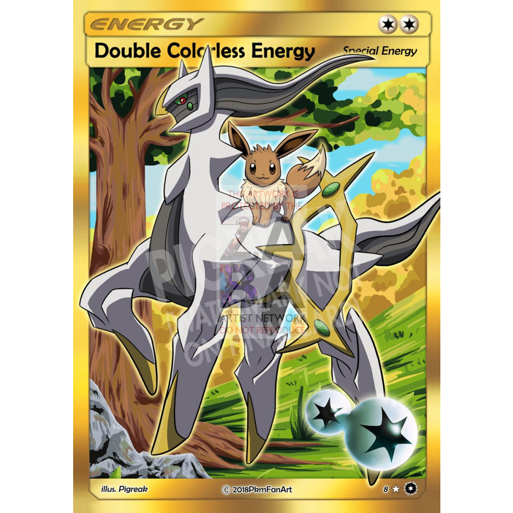 Eevee & Arceus Double Colorless Energy Pigreak Custom Pokemon Card