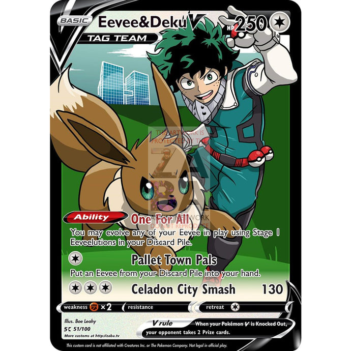 Eevee & Deku V Custom My Hero Academia X Pokemon Card Silver Foil