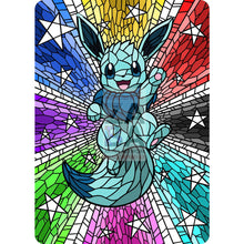 Eevee V Stained-Glass (Textless) Custom Pokemon Card Glaceon Colored / Silver Foil
