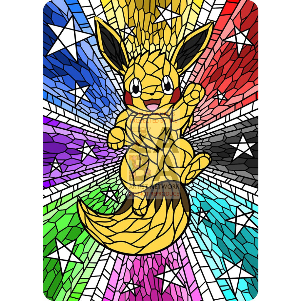 Eevee V Stained-Glass (Textless) Custom Pokemon Card Pikachu Colored / Silver Foil