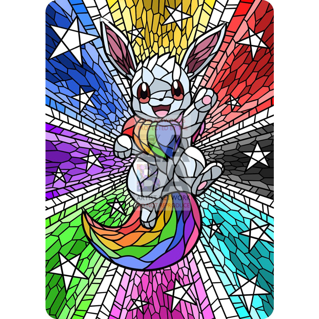 Eevee V Stained-Glass (Textless) Custom Pokemon Card Rainbow / Silver Foil