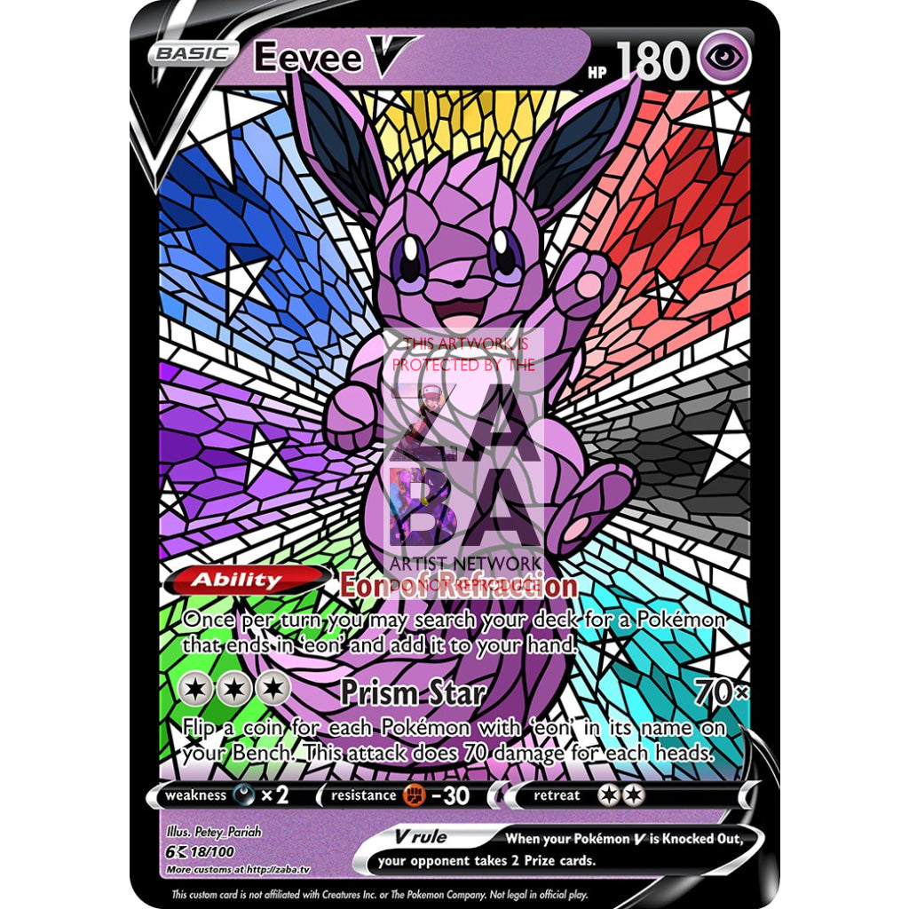 Eevee V Stained-Glass (With Text) Custom Pokemon Card - ZabaTV