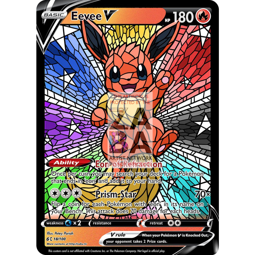 Eevee V Stained-Glass (With Text) Custom Pokemon Card - ZabaTV