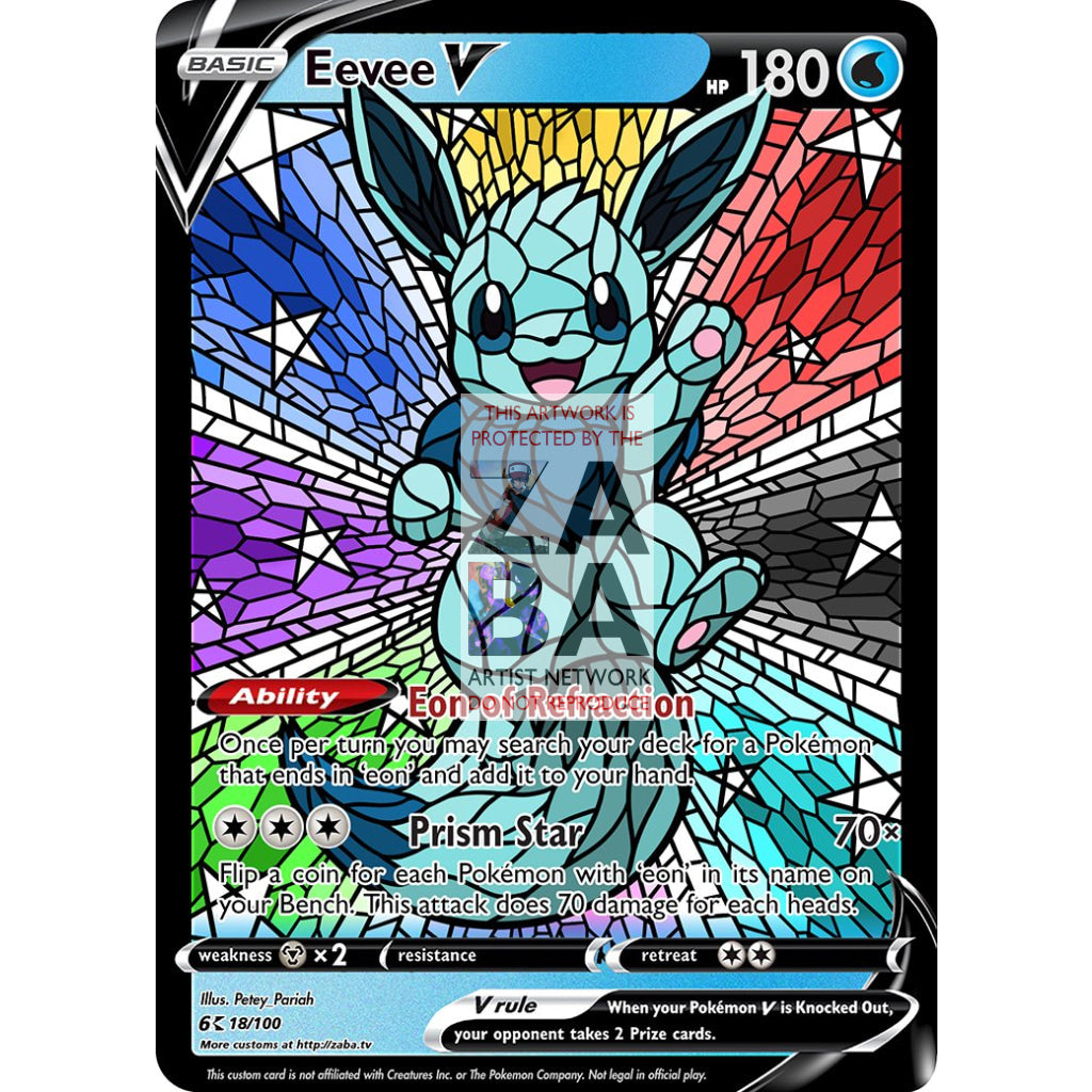 Eevee V Stained-Glass (With Text) Custom Pokemon Card - ZabaTV