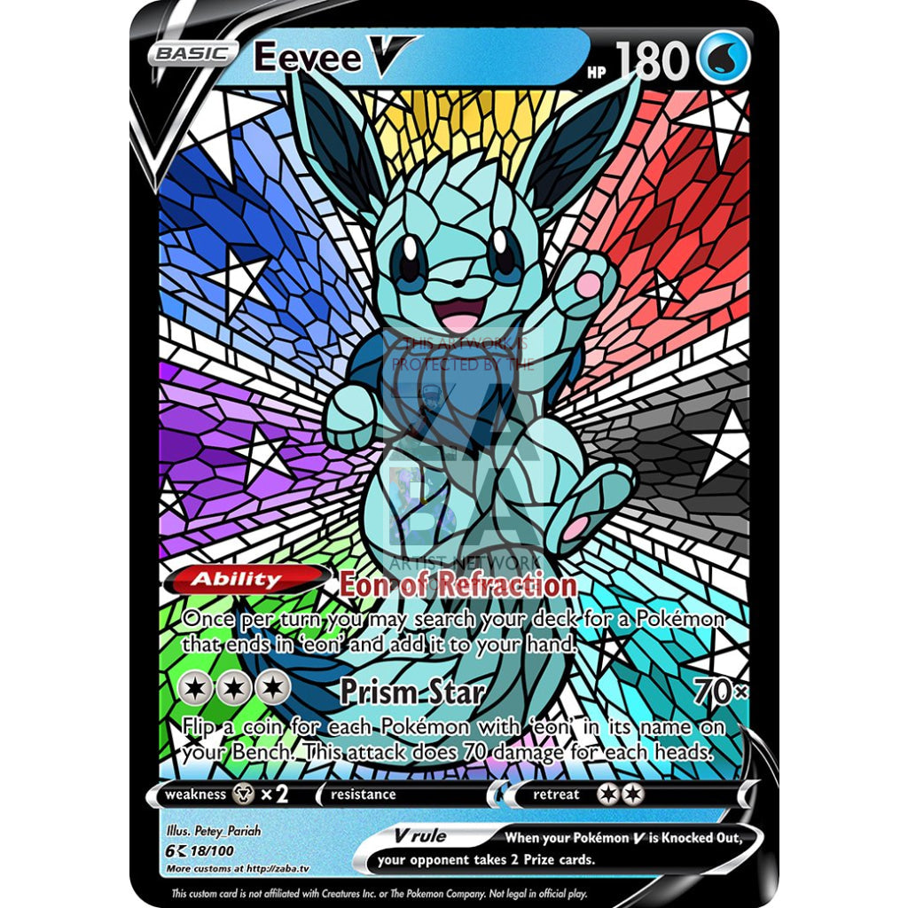 Eevee V Stained-Glass (With Text) Custom Pokemon Card - ZabaTV