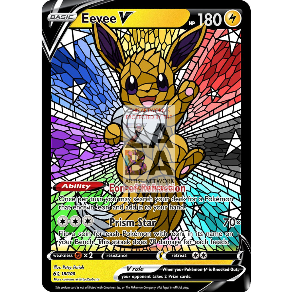 Eevee V Stained-Glass (With Text) Custom Pokemon Card - ZabaTV