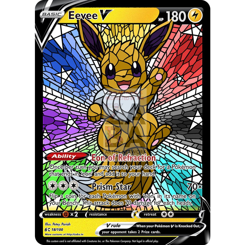 Eevee V Stained-Glass (With Text) Custom Pokemon Card - ZabaTV