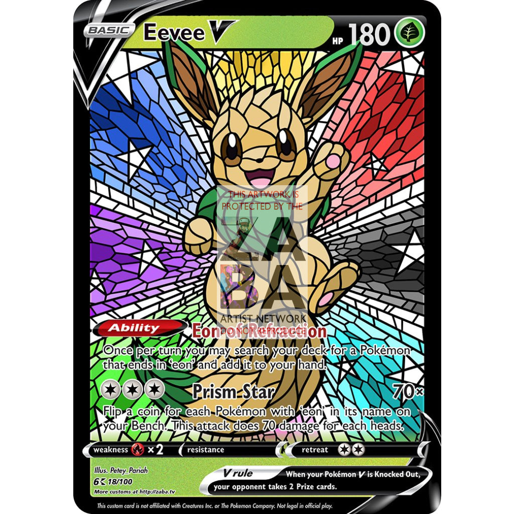 Eevee V Stained-Glass (With Text) Custom Pokemon Card - ZabaTV