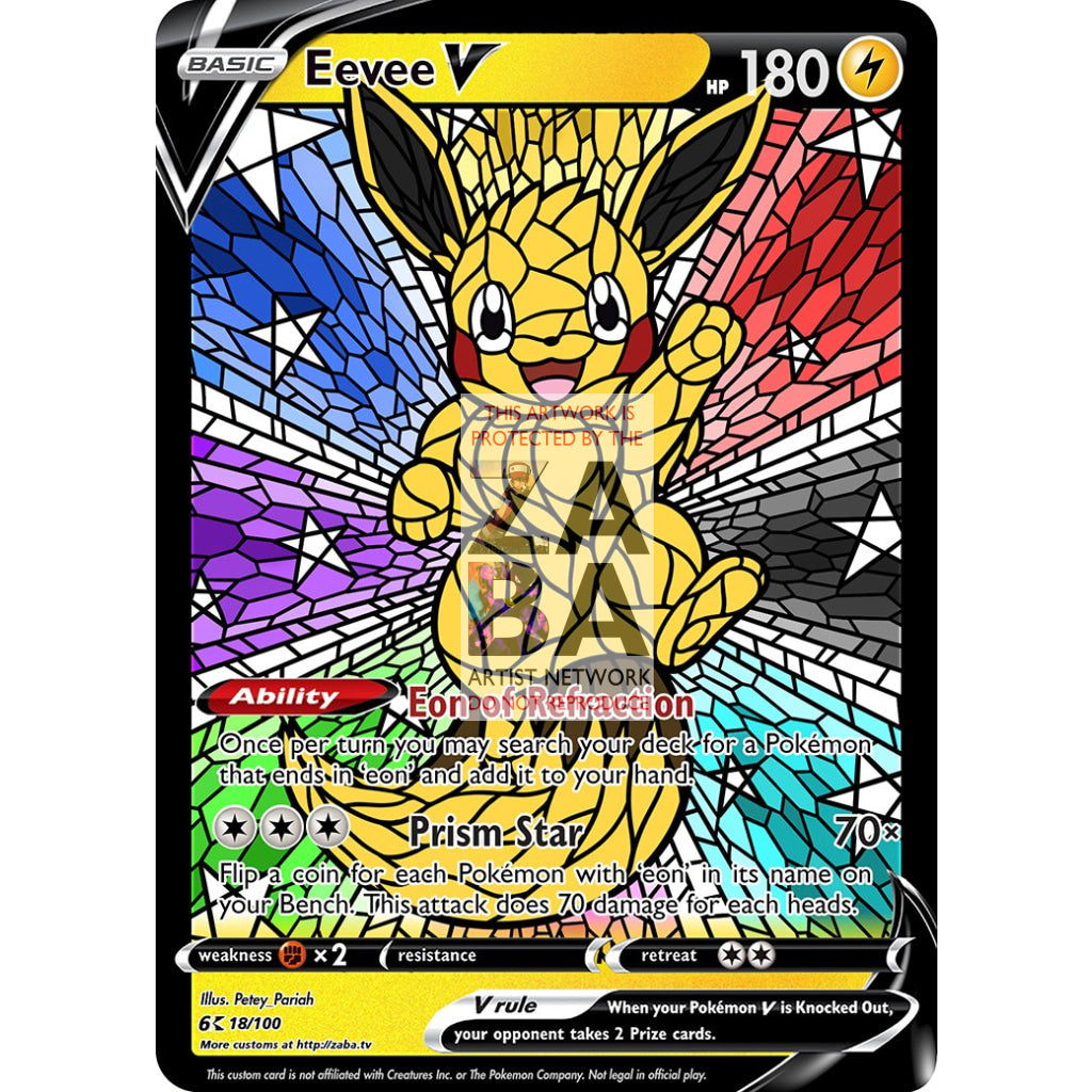 Eevee V Stained-Glass (With Text) Custom Pokemon Card - ZabaTV