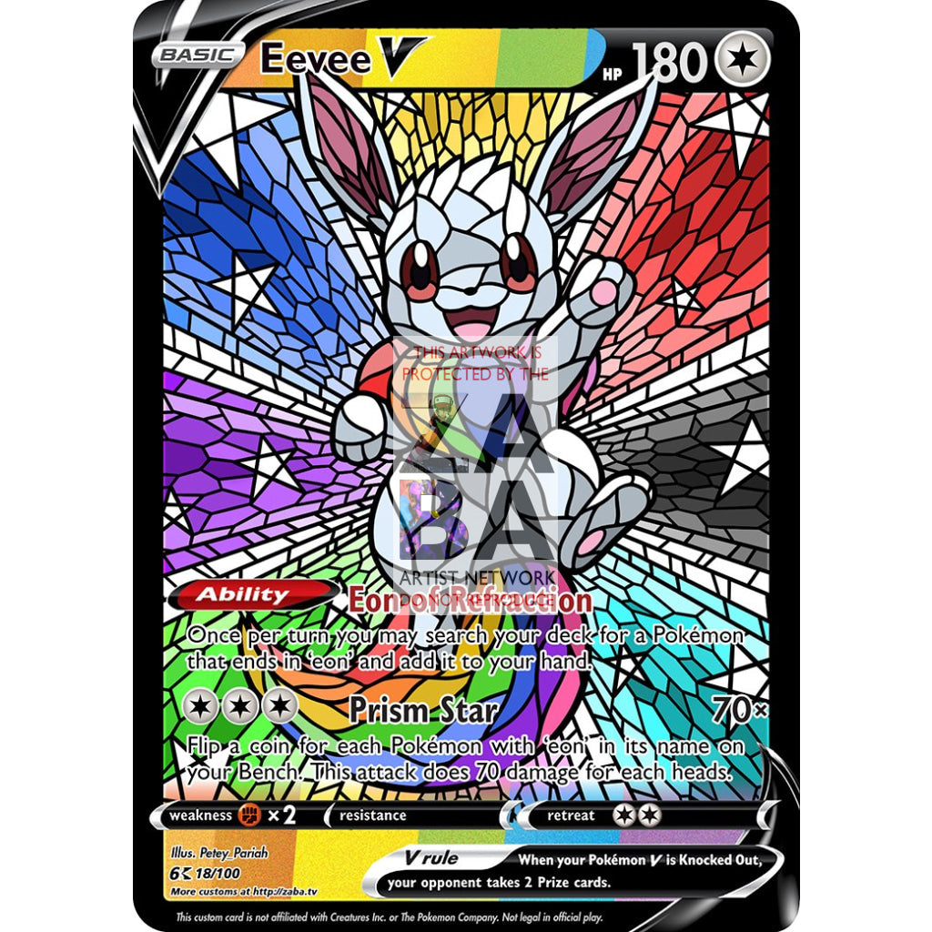 Eevee V Stained-Glass (With Text) Custom Pokemon Card - ZabaTV