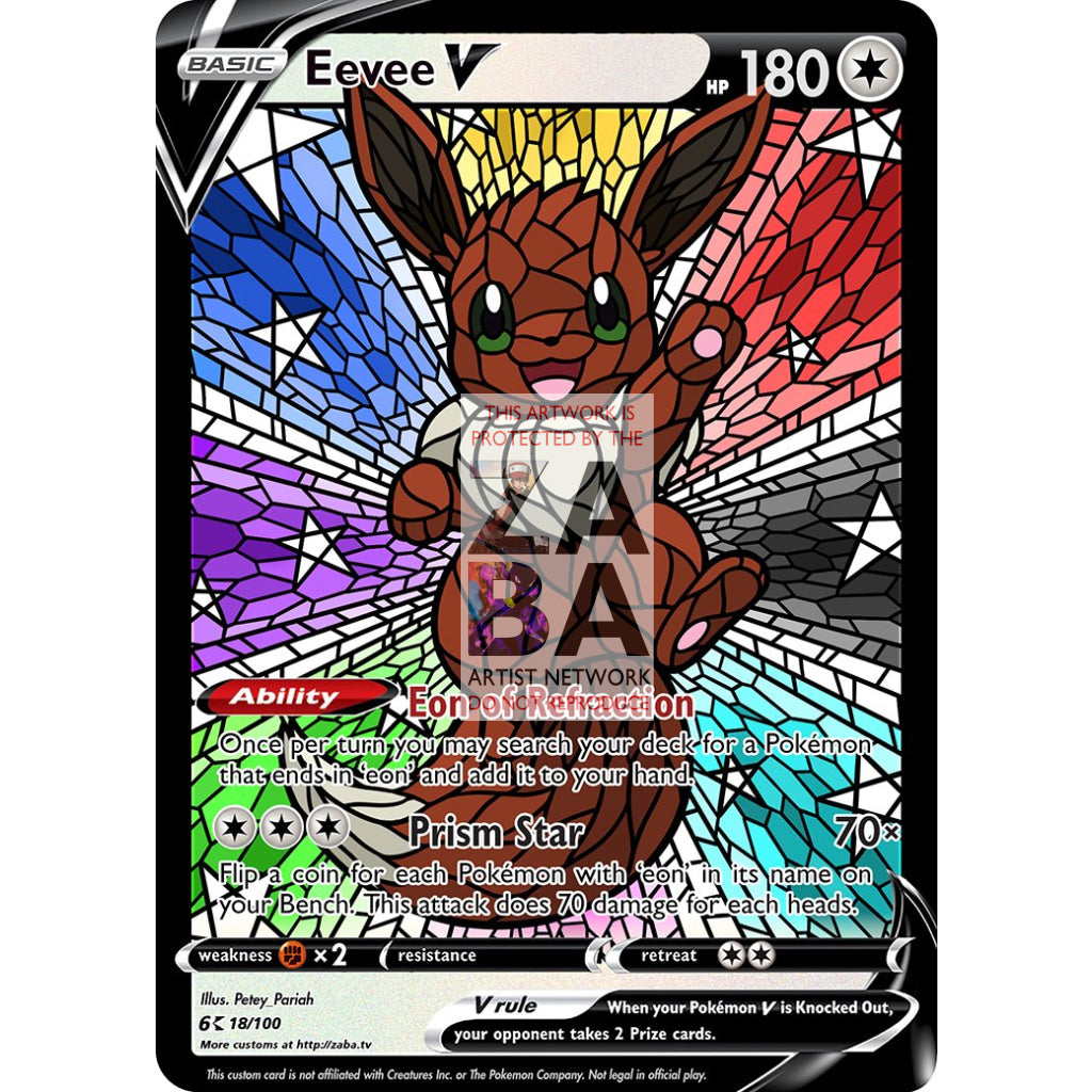 Eevee V Stained-Glass (With Text) Custom Pokemon Card - ZabaTV