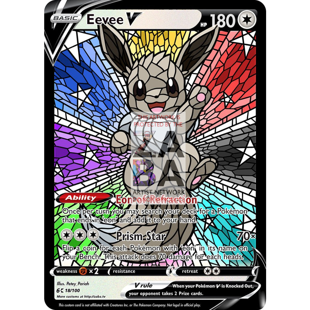 Eevee V Stained-Glass (With Text) Custom Pokemon Card - ZabaTV