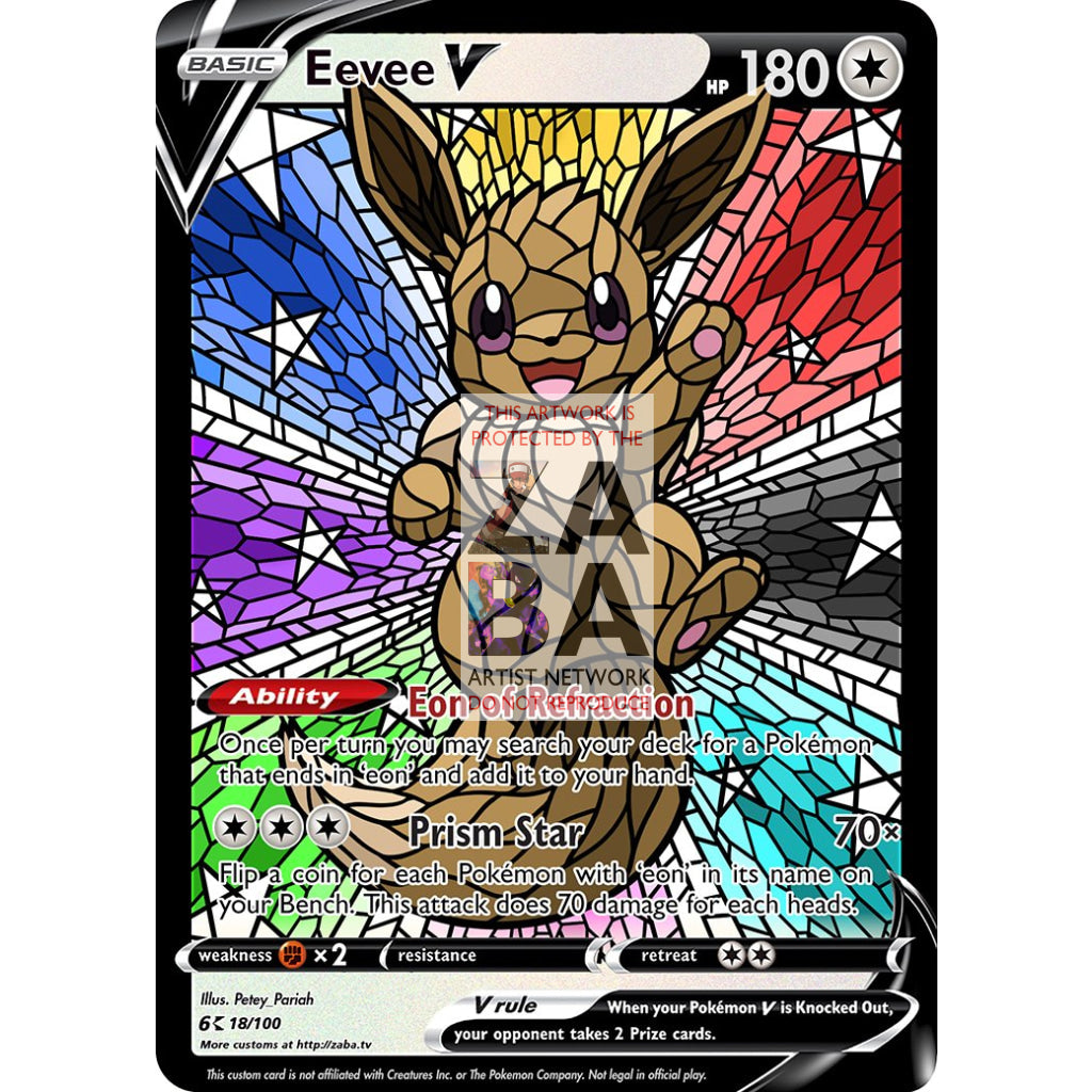 Eevee V Stained-Glass (With Text) Custom Pokemon Card - ZabaTV