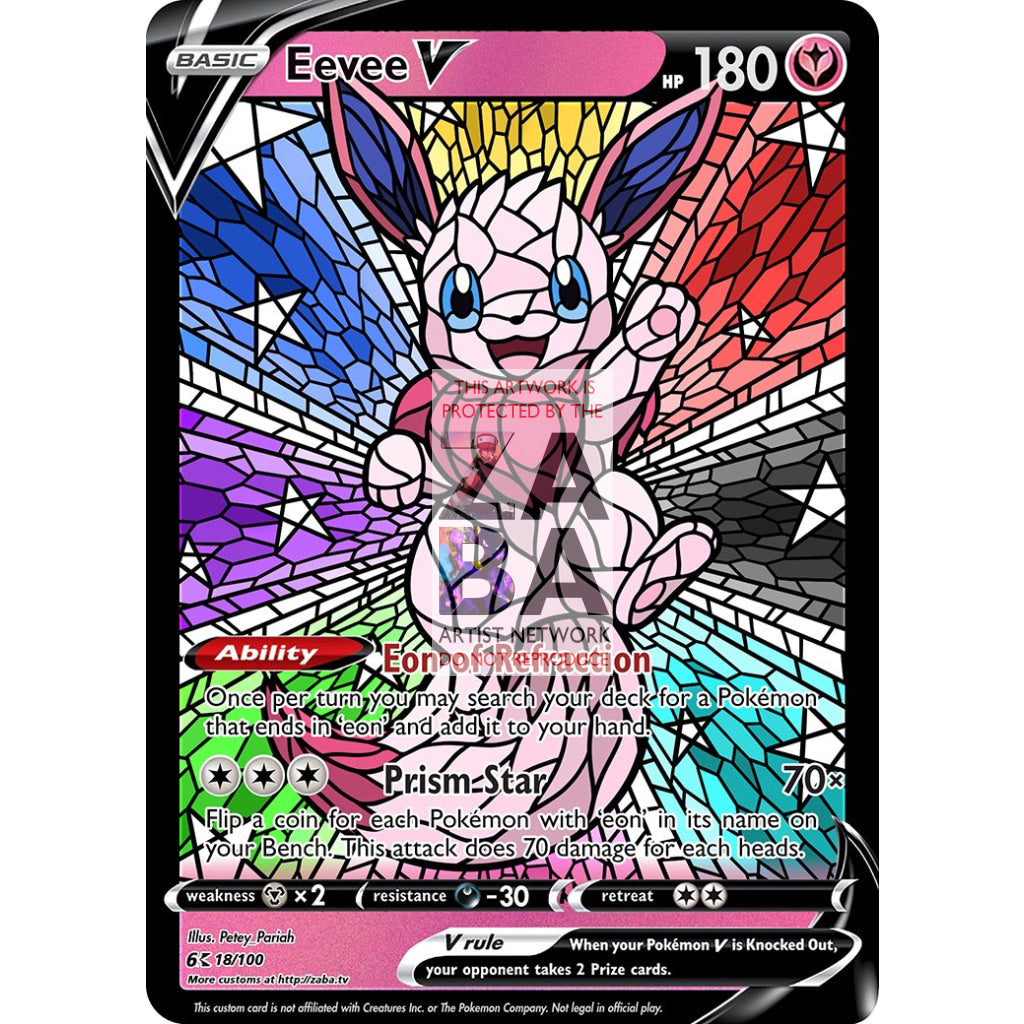 Eevee V Stained-Glass (With Text) Custom Pokemon Card - ZabaTV