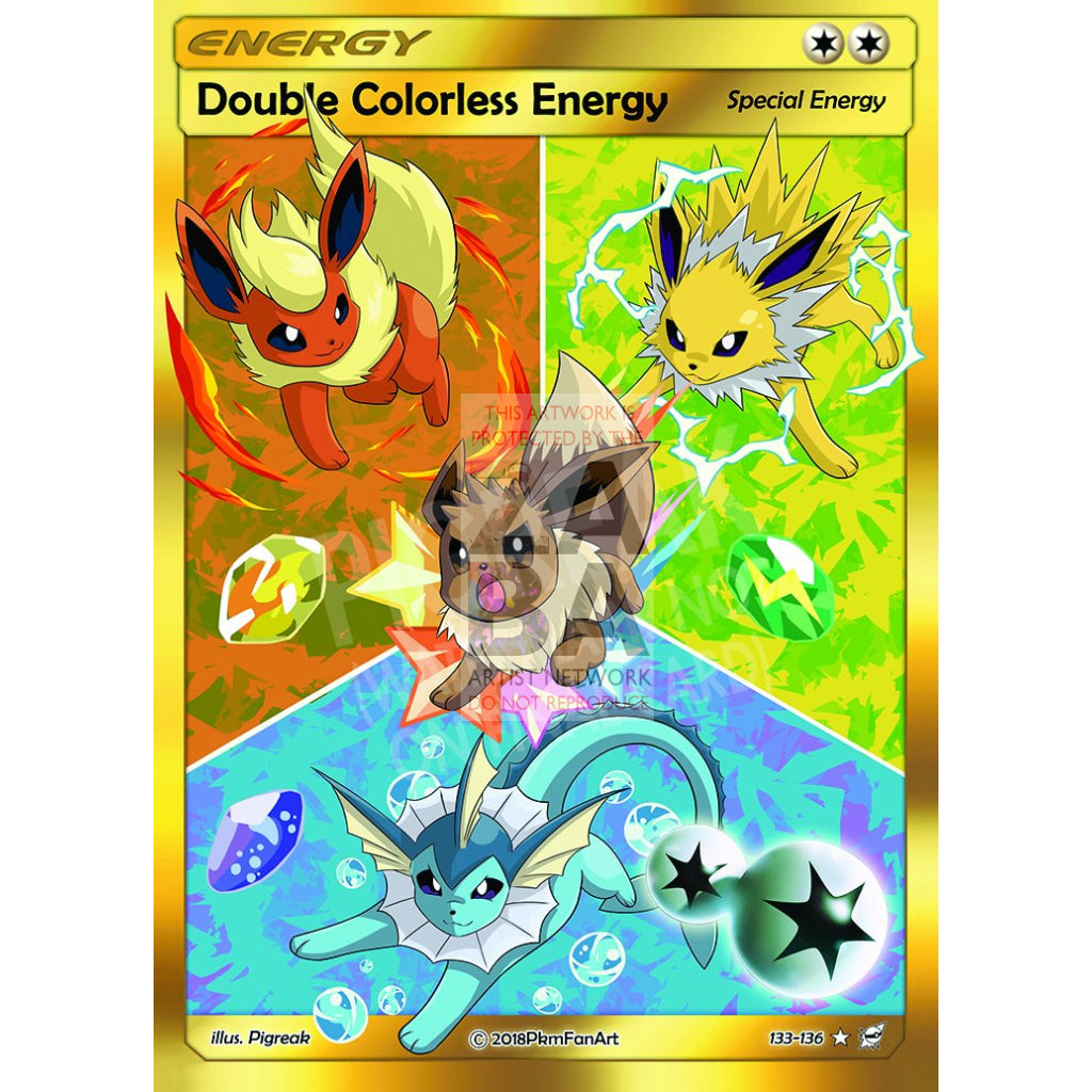 Eeveelution Trio Double Colorless Energy PIGREAK Custom Pokemon Card - ZabaTV