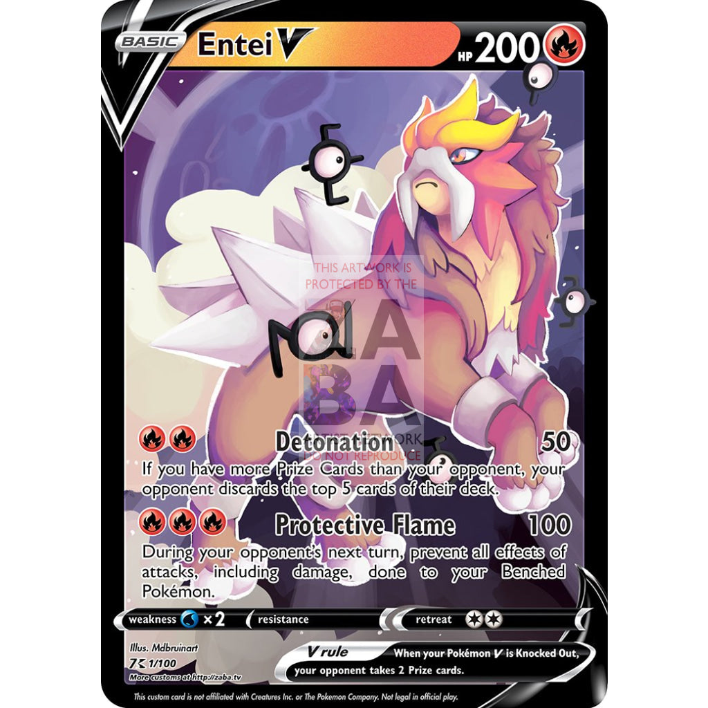 Entei V Custom Pokemon Card Text / Silver Foil