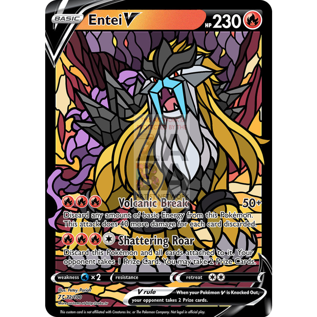 Entei V Stained-Glass Custom Pokemon Card - ZabaTV