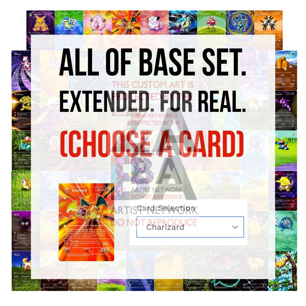 Entire Base Set Extended Art! Uv Selective Holographic (Choose A Single) Custom Pokemon Cards (Read